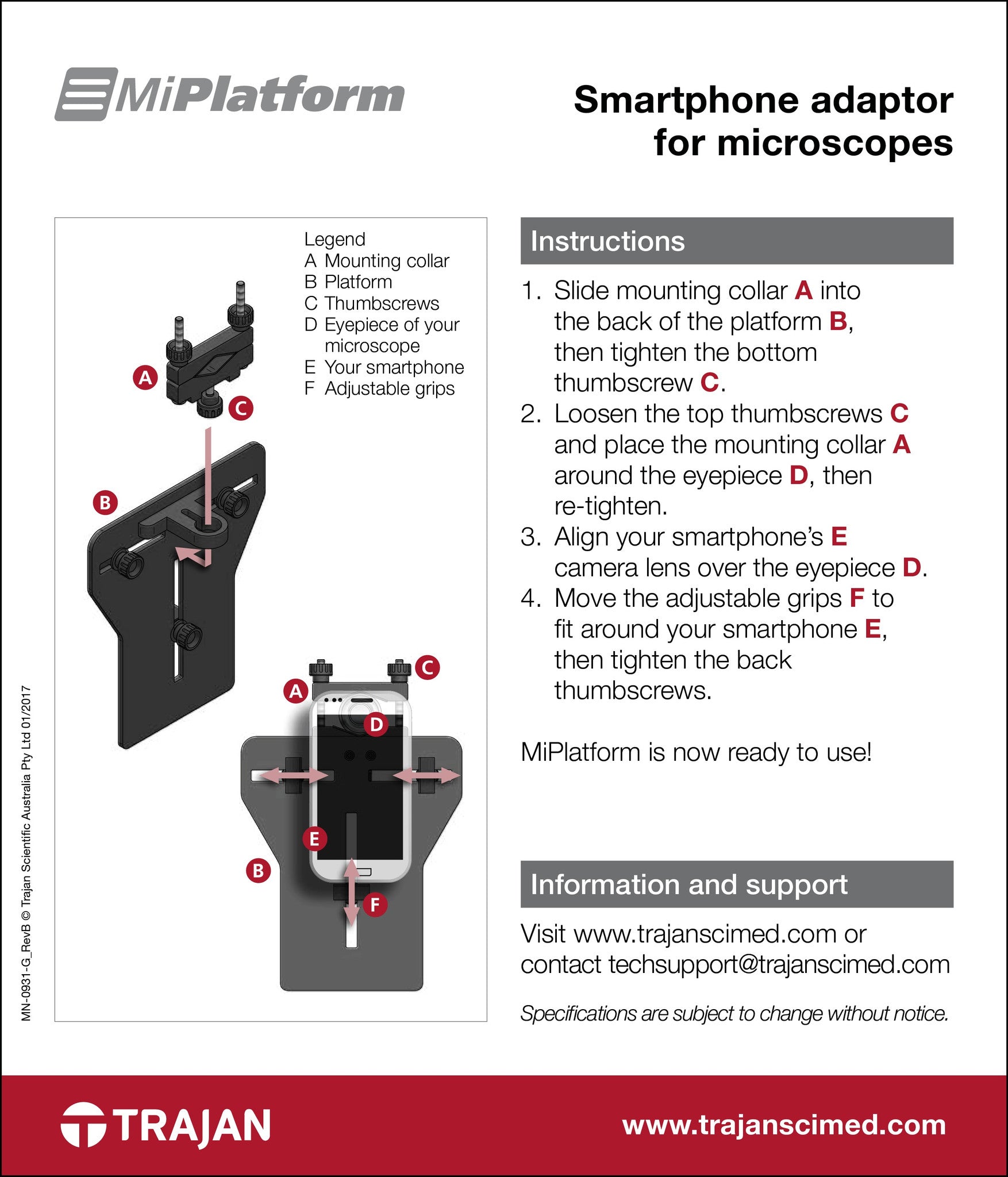 MiPlatform smartphone adapter for microscopes