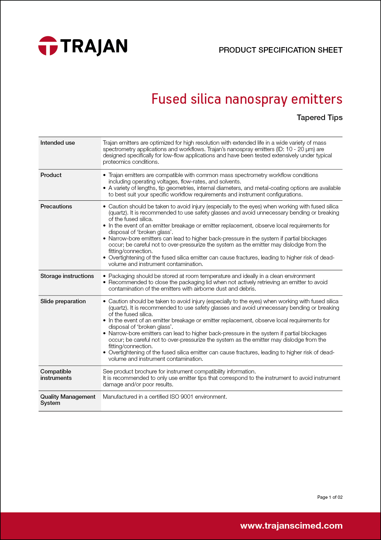 Product Specification Sheets