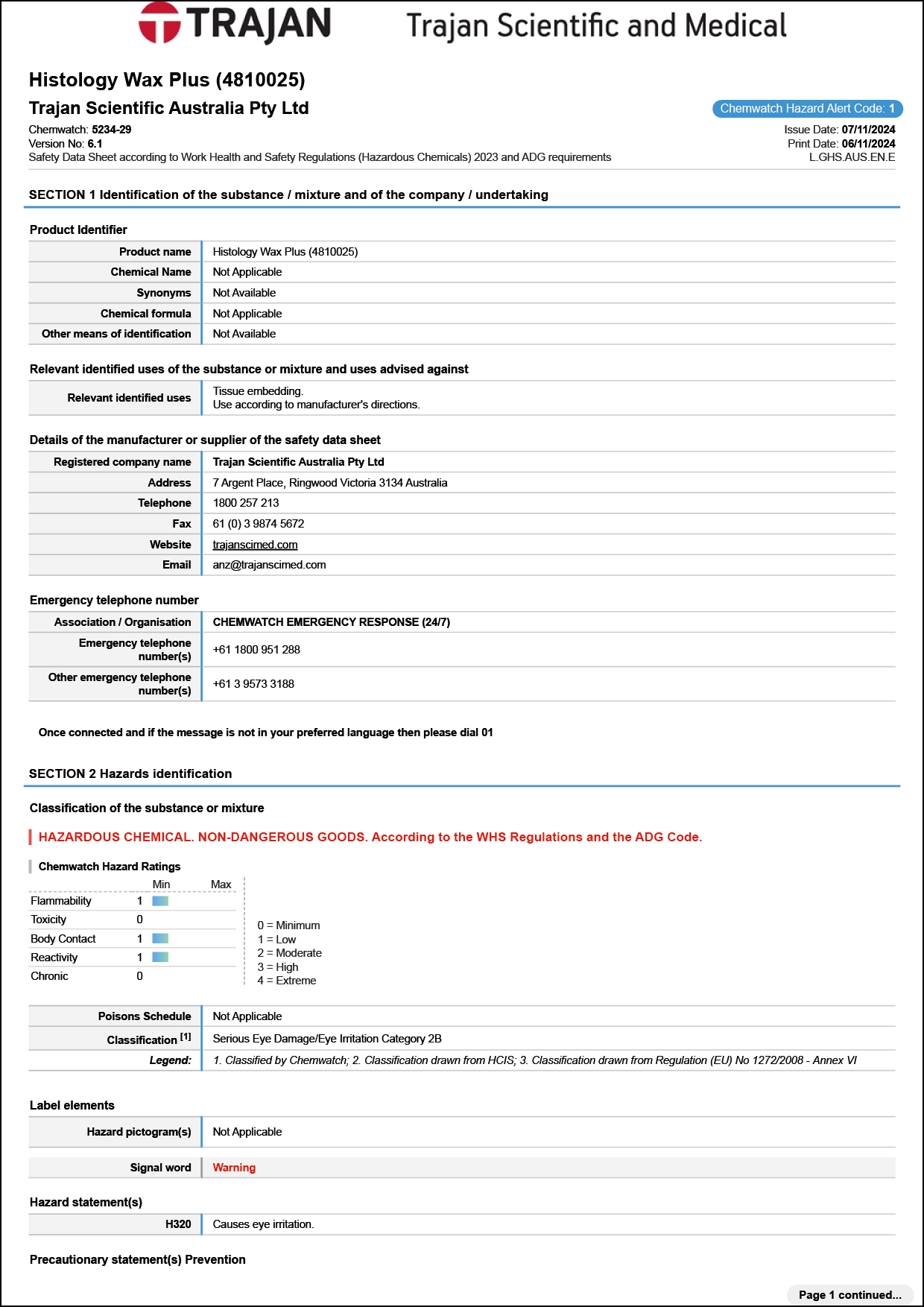 Safety data sheet - Histology wax Plus