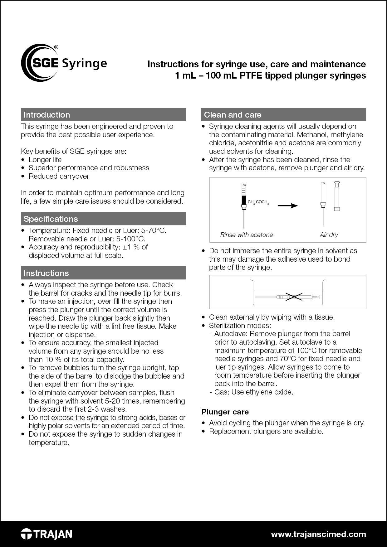 Instructions for syringe use, care and maintenance 1 mL – 100 mL PTFE ...